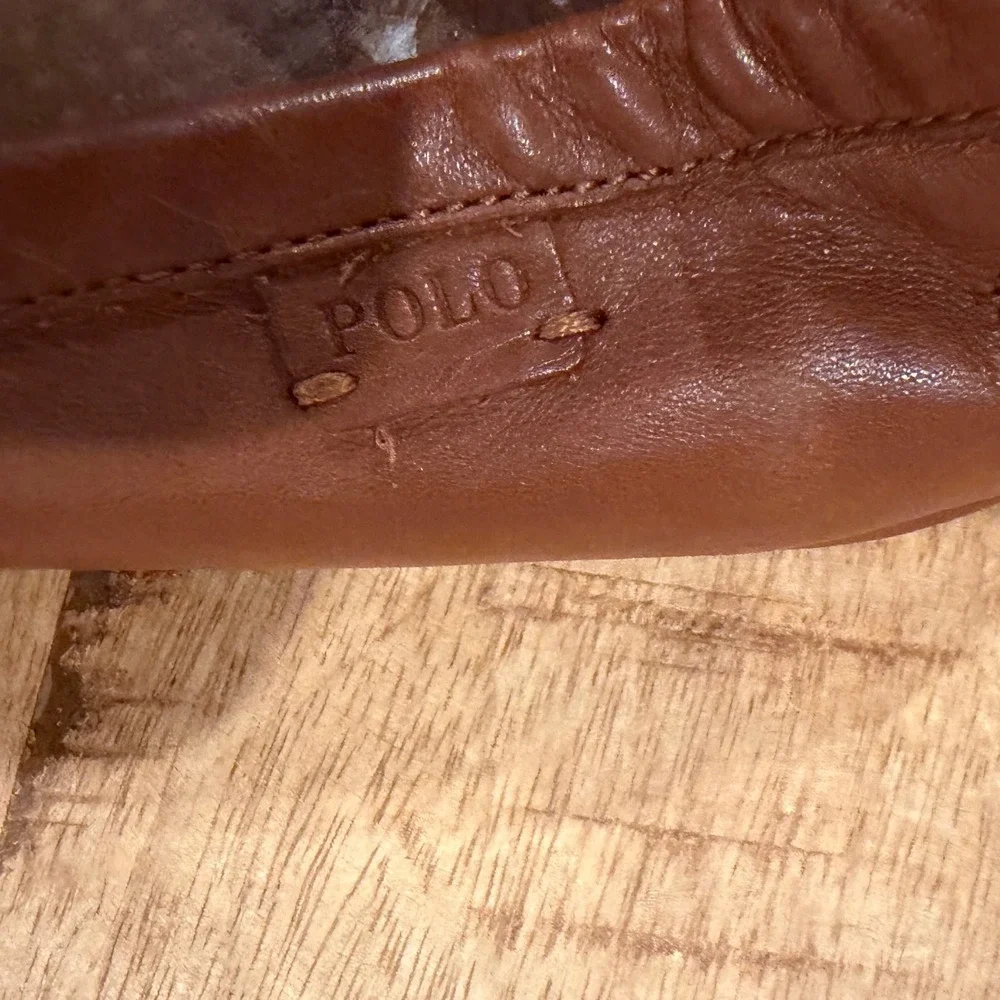 Polo Ralph Lauren Mens Brown Leather  Loafers Striped Buckle Strap